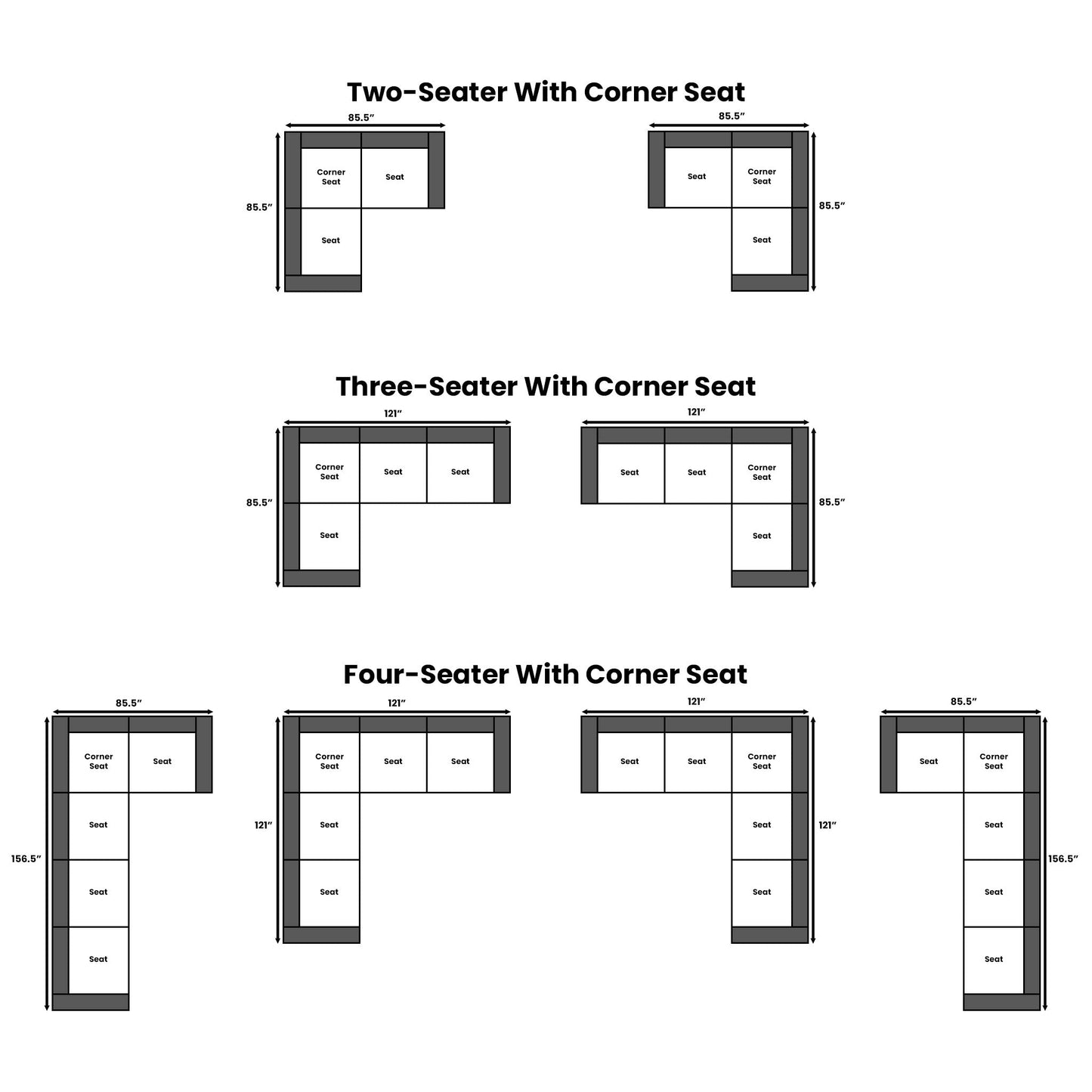 L Shape Sectionals Dimensions