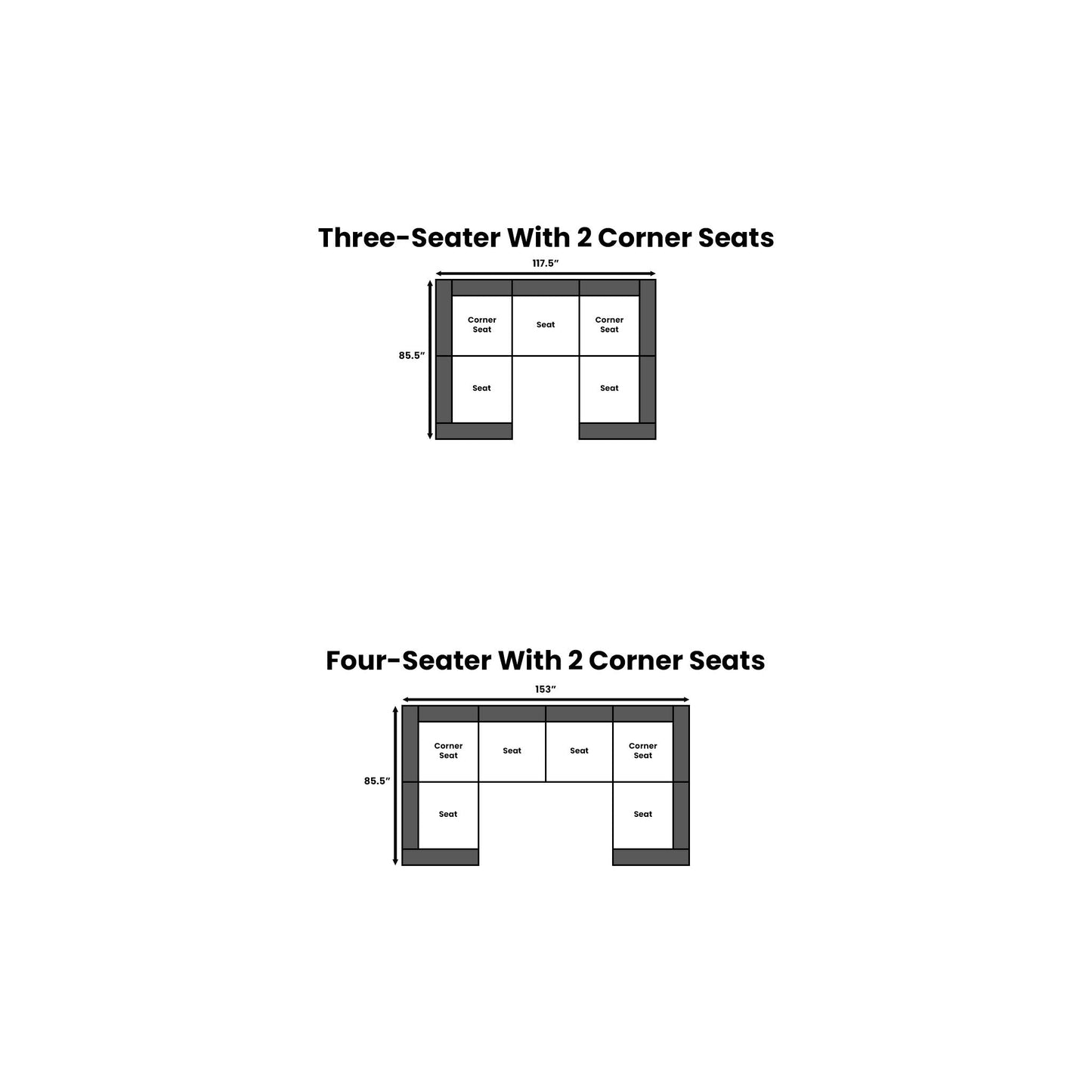 U Shape Sectional Dimensions with Corner Seat