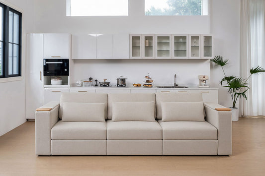 Cream modular Rezy Design Smart Sofa styled in a bright first apartment
