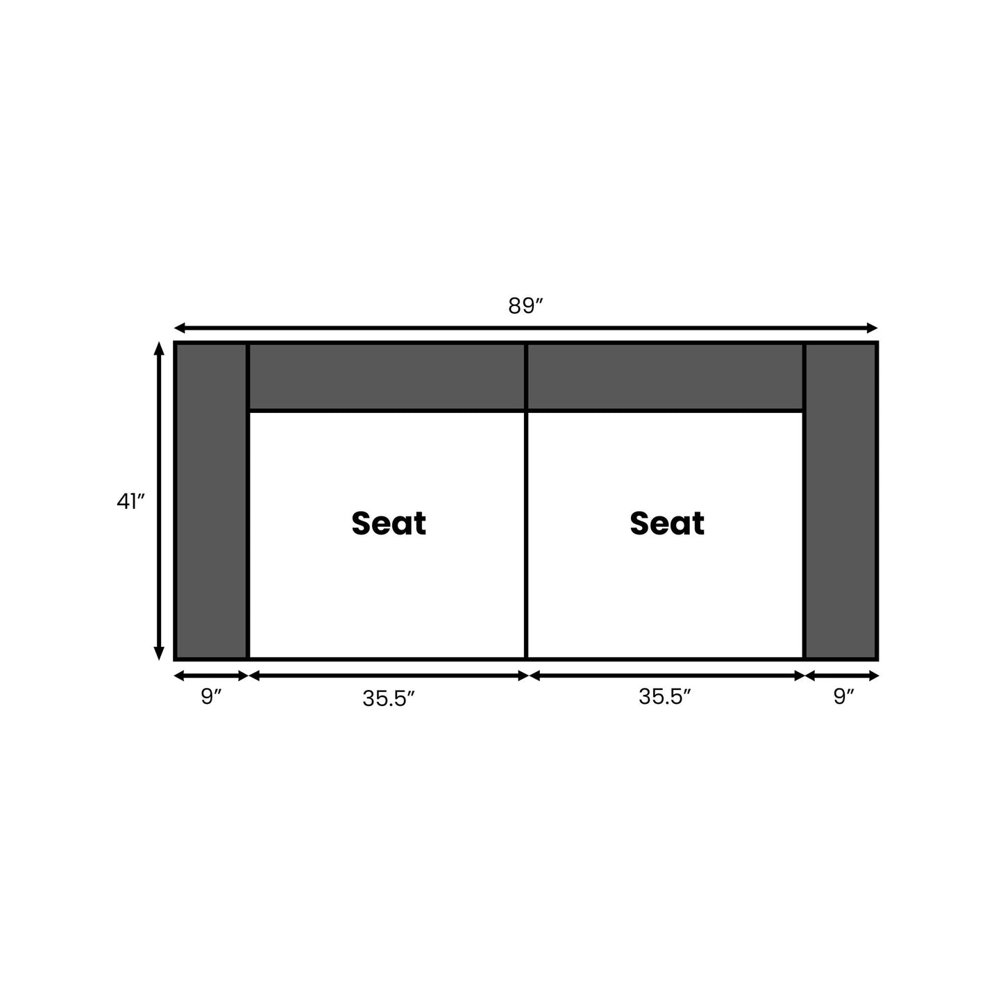 Dimensions of the Rezy Sofa Two-Seater Sectional