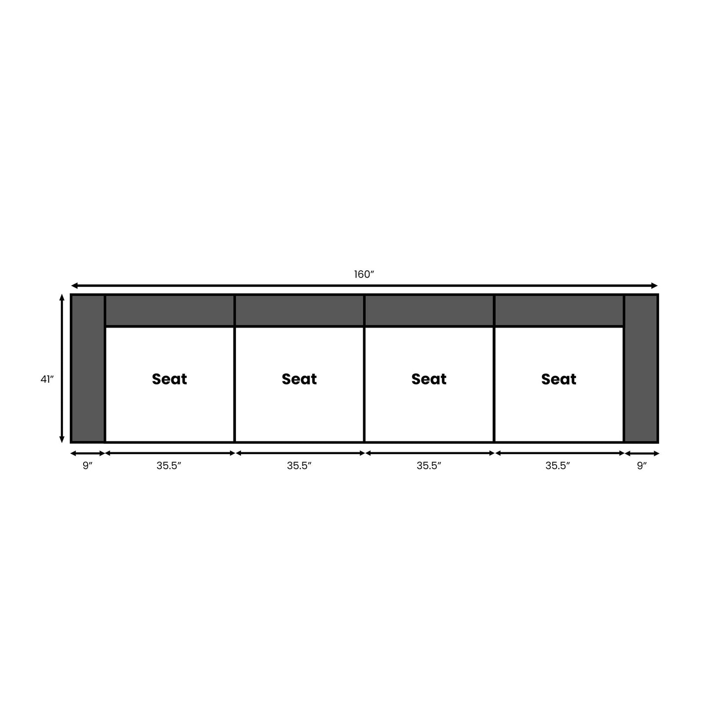 Dimensions of the Rezy Sofa Four-Seater Sectional