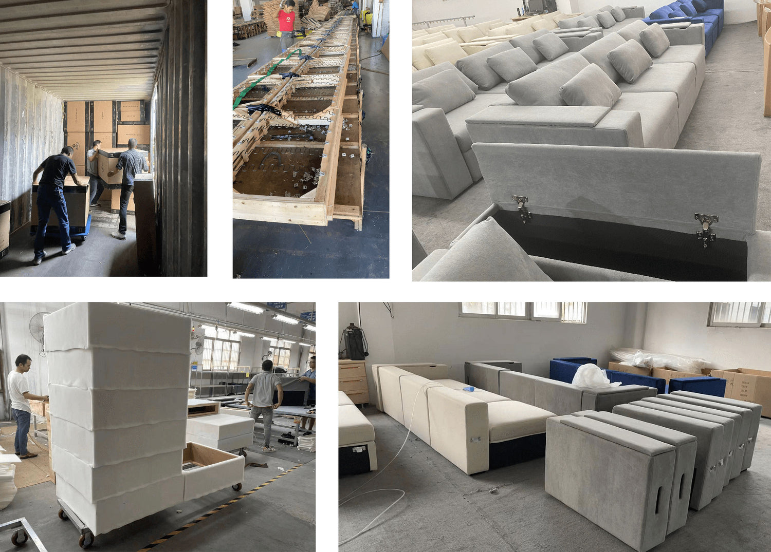 Photos of the factory building the Rezy Sofa