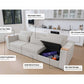 Smart Sofa 4.0 feature diagram: 95L seat storage with hydraulic lift, 53L armrest storage, fold-out tray tables, handcrafted cupholders, washable scratch resistant fabric, solid wood frame