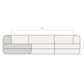 Dimension diagram of the Rezy Flow three-seater sectional, right open chaise, front view with seat heights