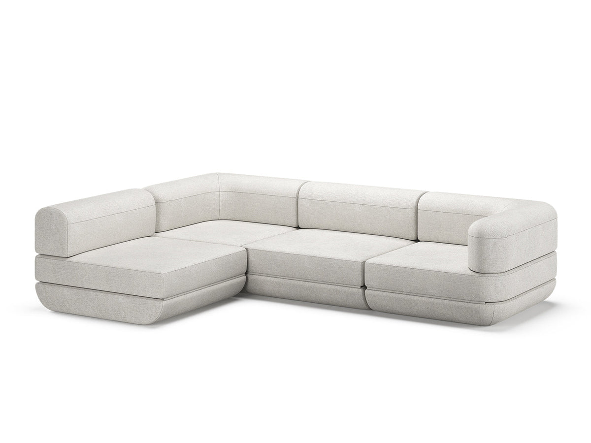 White Rezy Flow three-seater sofa bed sectional, right open chaise configuration
