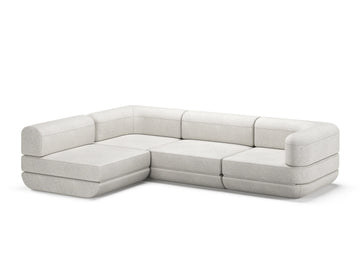 White Rezy Flow three-seater sofa bed sectional, right open chaise configuration
