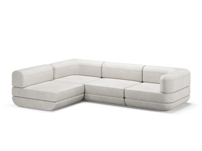 White Rezy Flow three-seater sofa bed sectional, right open chaise configuration