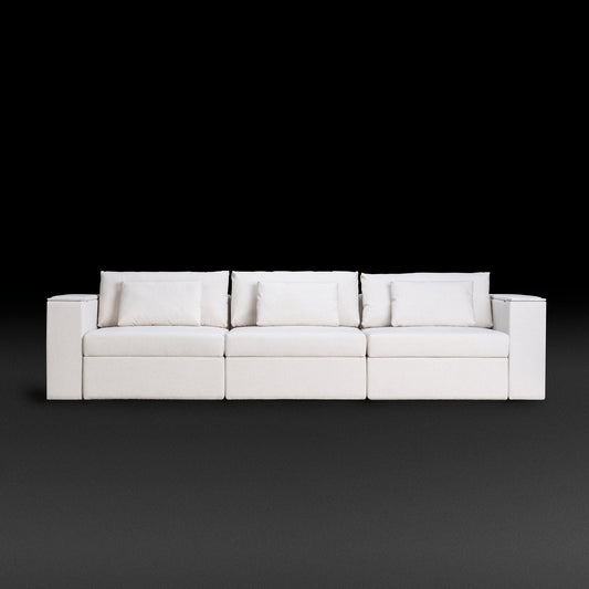 Rezy Design Sofa Store's Three-Seater Sectional Sofa furnishing with white ambient lighting.